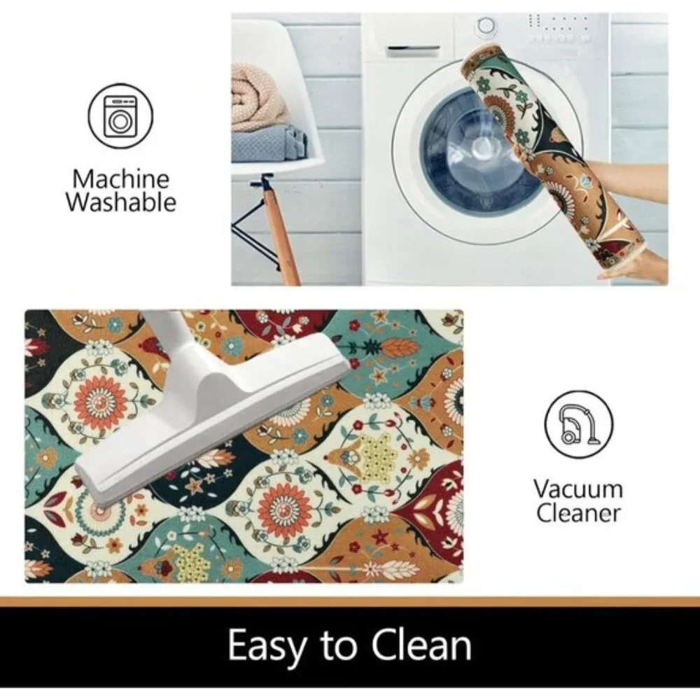 New Sets of 3 Non Slip Floral Patteren Kitchen Rugs, Washable Runner Rugs